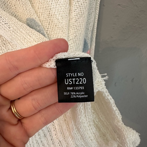 POL Women's V-Neck Knit Jacket - Cream and Blue Floral - Picture 4 of 7